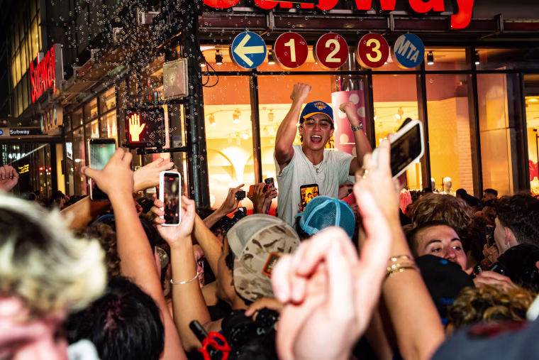 New York Knicks Fans Gather To Watch Game Two Of The NBA Finals Against San Antonio Spurs