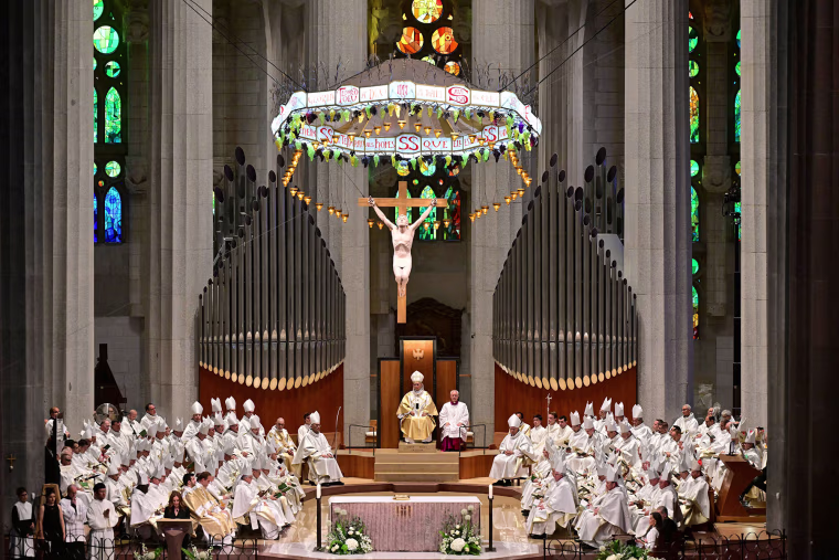 Pope Leo XIV leads a Mass in the Basilica of the Sagrada Familia on June 10, 2026.