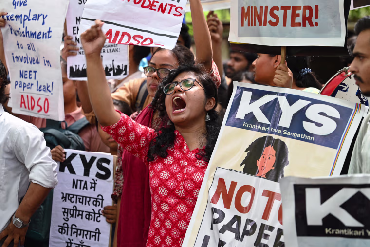 AlSA members stage a protest NEET paper leak