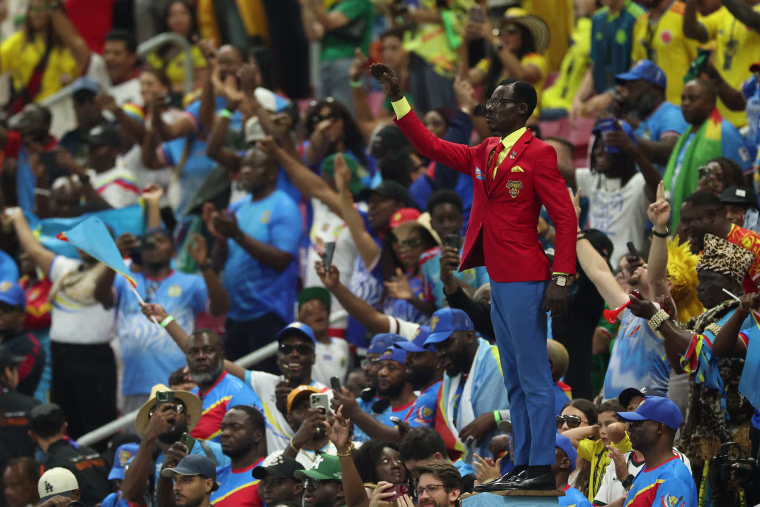 Congo DR fan Michel Nkuka Mboladinga, also known as Lumumba Vea, is seen before the FIFA World Cup 2026 Group K match between Colombia and Congo DR at Guadalajara Stadium on June 23, 2026 in Zapopan, Mexico.