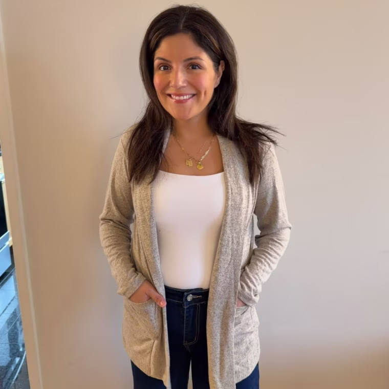 Executive editor Adrianna Brach wears the Lillusory Lightweight Open Front Cardigan Sweater.