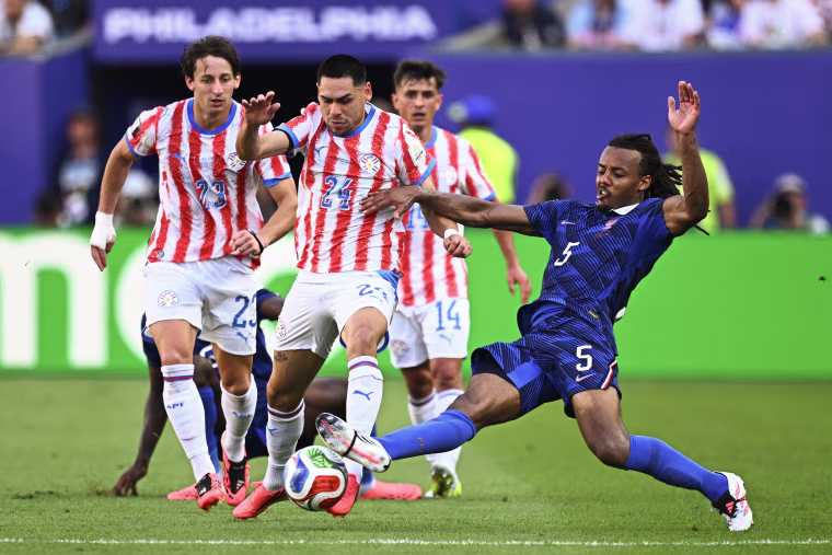 on-field action during a world cup soccer match