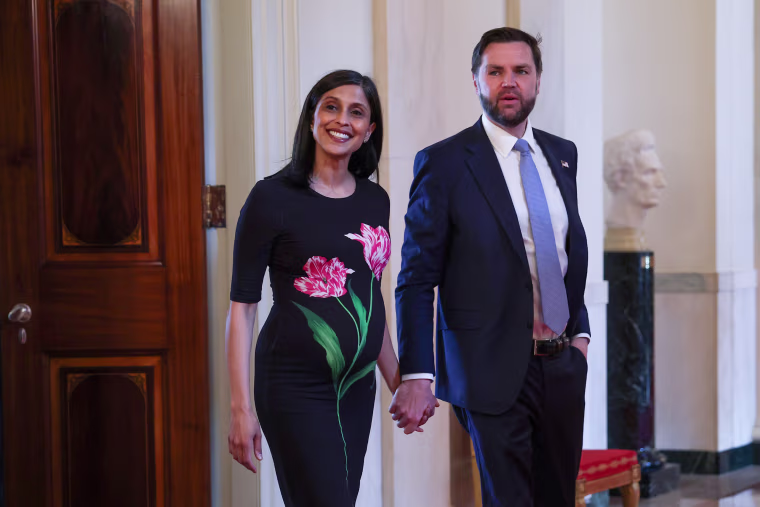 Second lady Usha Vance and U.S. Vice President JD Vance .