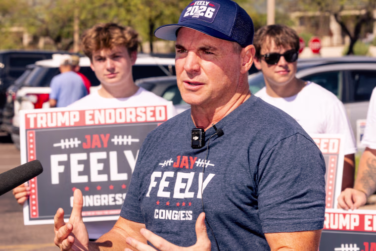 Jay Feely, former NFL kicker and Republican Congressional candidate for Arizona, outside a polling location at Fountain Hills Community Center during a primary election in Fountain Hills, Arizona.