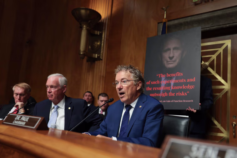 Committee Chairman Sen. Rand Paul, R-Ky., questions former NIH Director Anthony Fauci as he testifies before the Senate Homeland Security and Governmental Affairs Committee hearing on July 29, 2026.