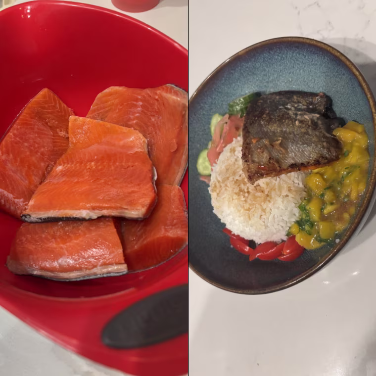 Butcherbox's sockeye salmon was firm, juicy and maintained its bright pink coloring throughout the cooking process.