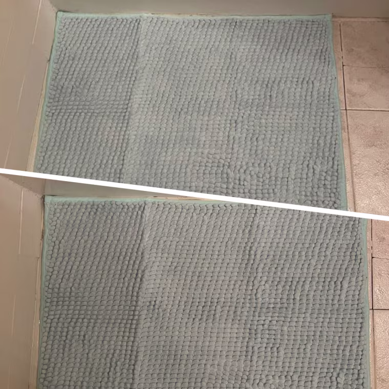 The Eanpet bath mat absorbs water so quickly, it nearly looks the same before (above) and after (below) 20 minutes of drying time.