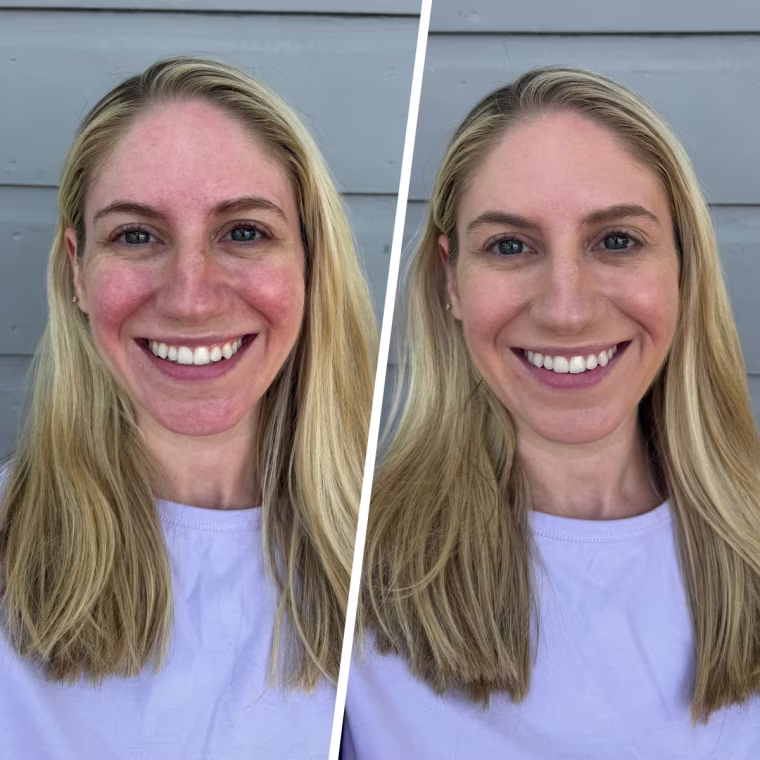 Jones Road Your Skin Foundation Stick Before (left) and after (right)
