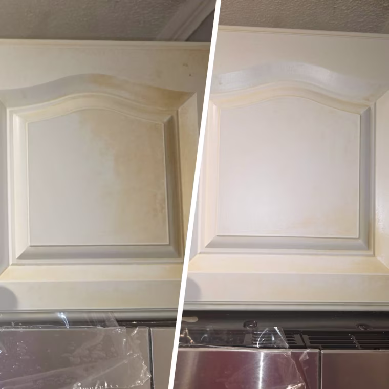 The Zep degreaser got most of the long-term stains out of this cabinet door.