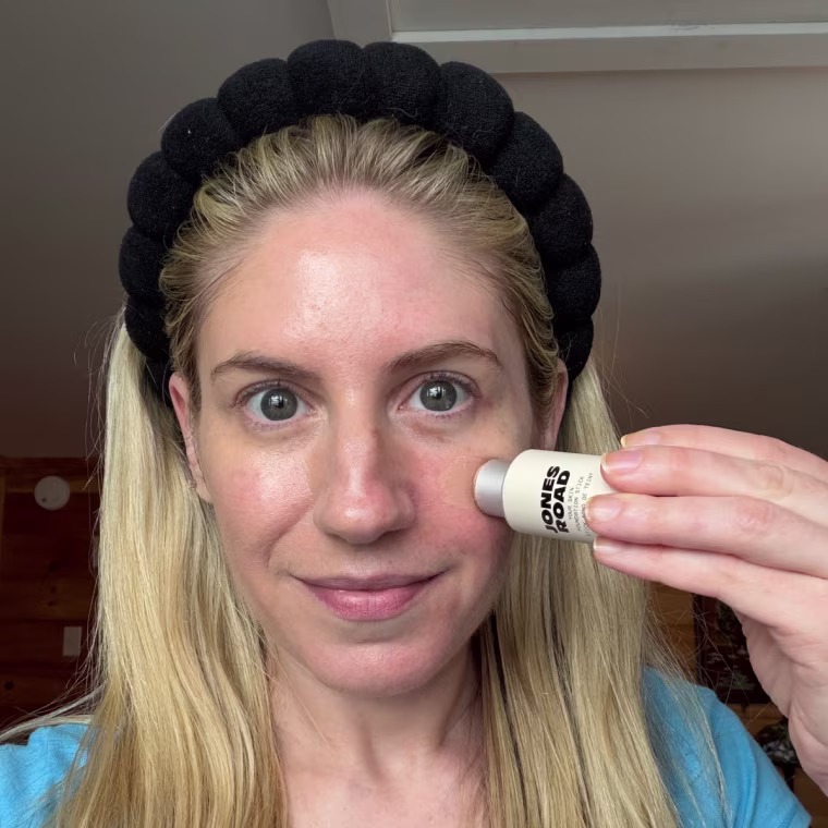 Dory Zayas wears the Jones Road Your Skin Foundation Stick.