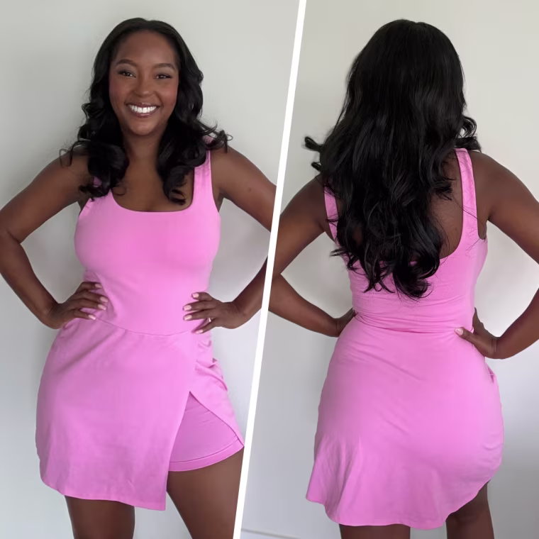 Ndlovu in the Old Navy PowerChill Scoop-Back Athletic Dress