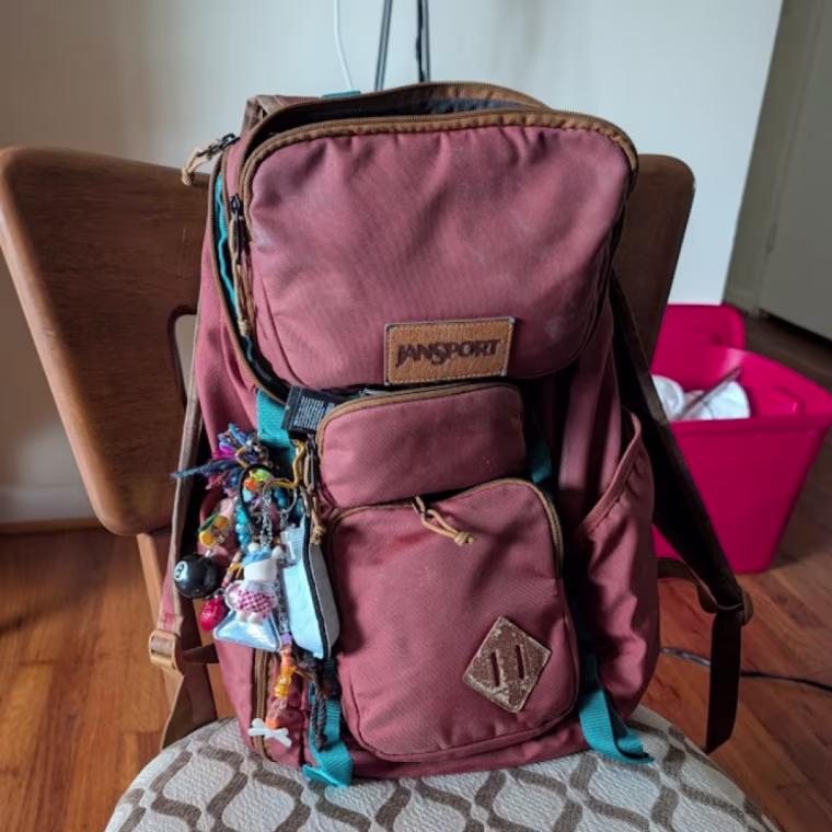 Grosvenor carries all her essential in this JanSport backpack.