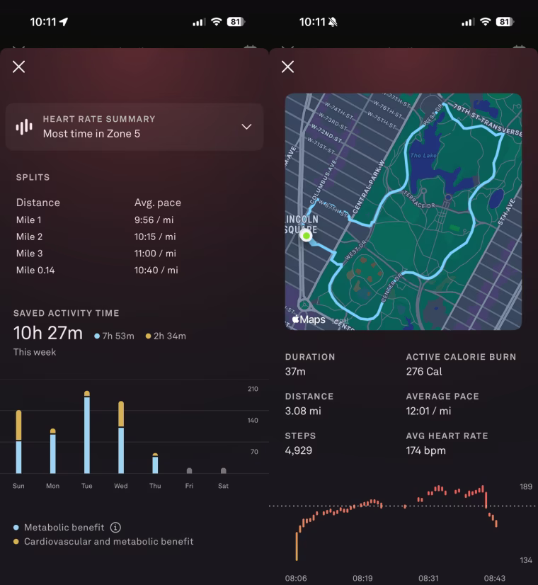 A look at what data you can access for a run with the Oura Ring.