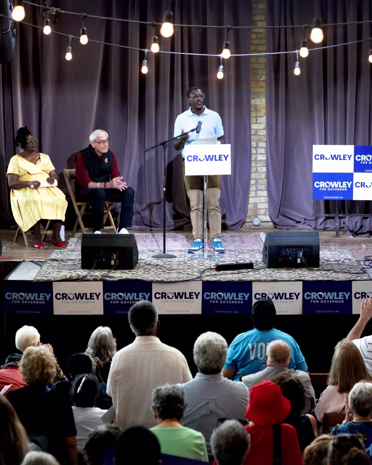 Wisconsin Gubernatorial Candidate David Crowley Holds Campaign Rally On Eve Of Primary Election