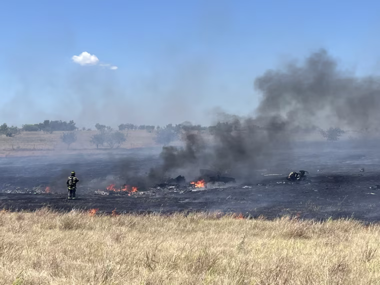 The scene of a helicopter crash in Salado, Texas on Aug. 12, 2026.