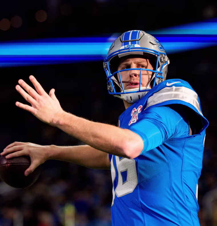 Jared Goff before a game against the Pittsburgh Steelers at Ford Field on December 21, 2025.