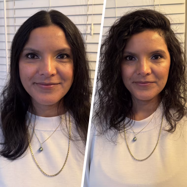 Tester Vanessa Gavidia gets a ton of volume when she uses the Redken Root Lifter Volumizing Spray Foam (right) compared to her usual styling (left).