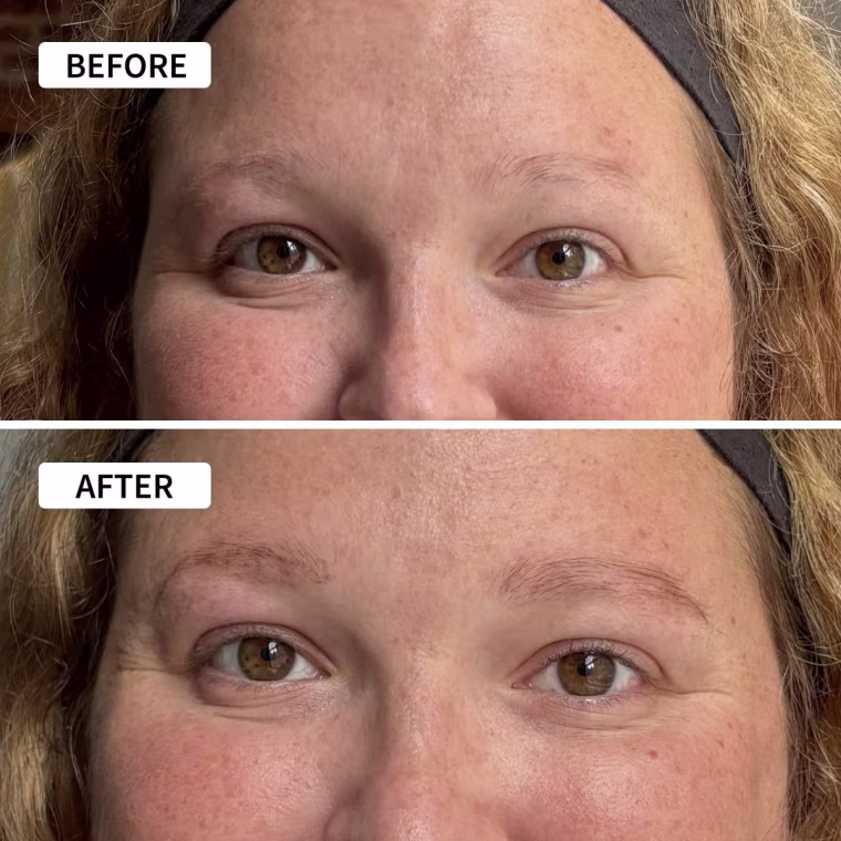 Before and after using the Refy eyebrow pencil.