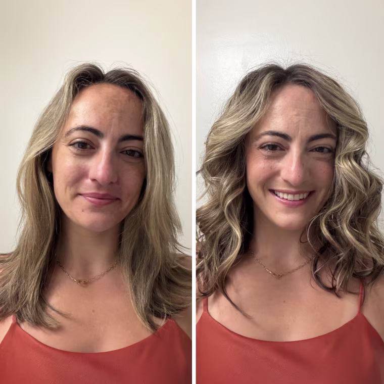 Audience development writer Danielle Murphy before and after using the BaBylissPRO Curling Iron.