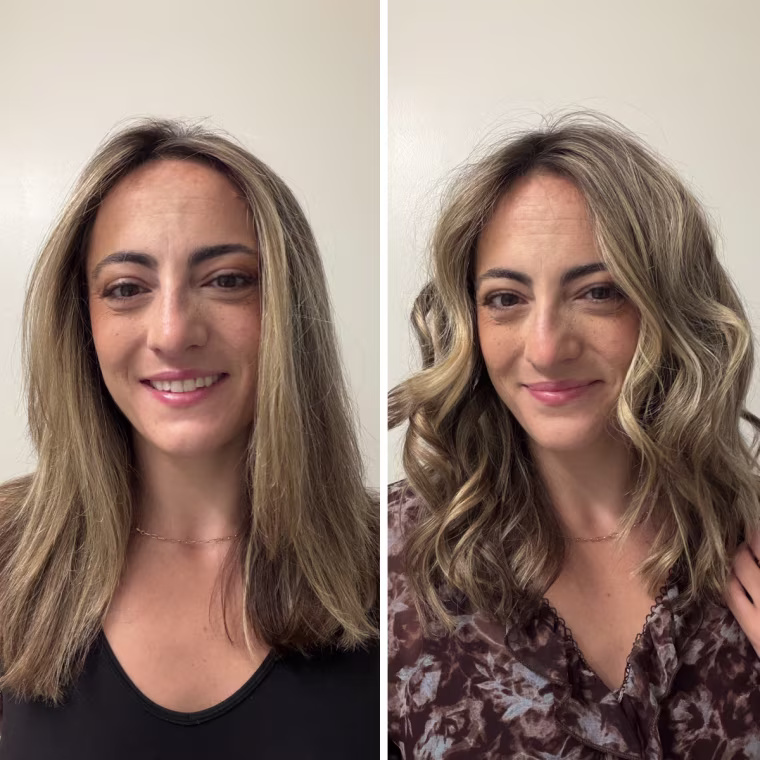 Audience development writer Danielle Murphy before and after using the Beachwaver.