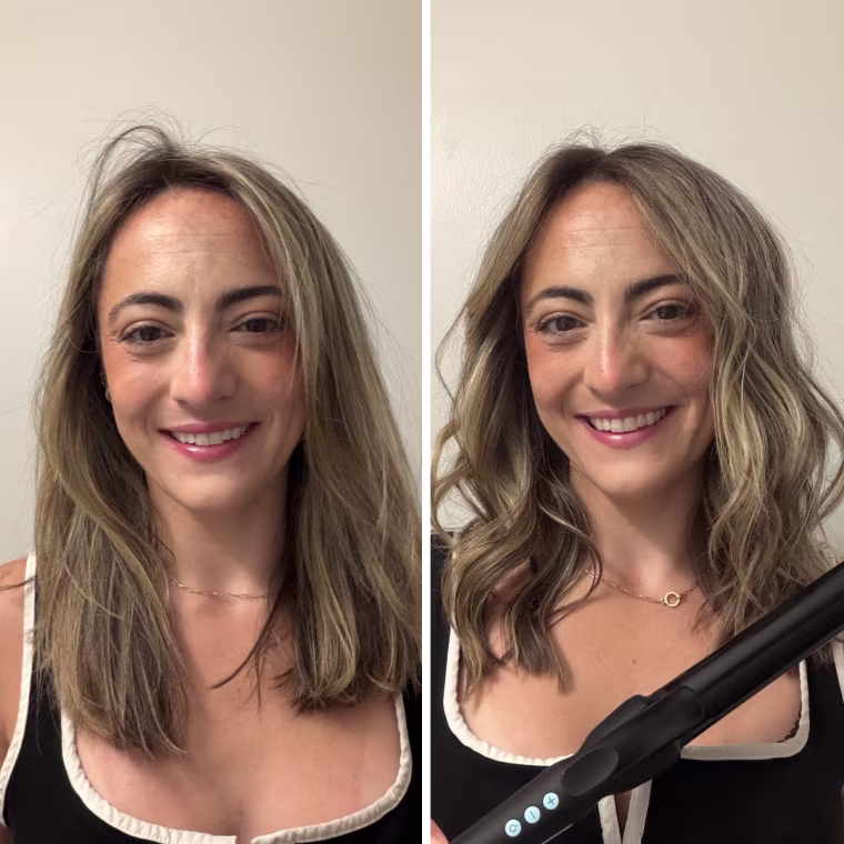 Audience development writer Danielle Murphy before and after using the Bio Ionic Curling Iron.