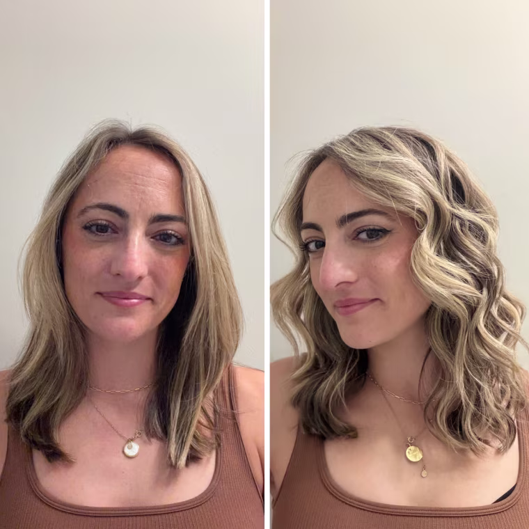 Audience development writer Danielle Murphy before and after using the Hot Tools Pro Artist Curling Iron.