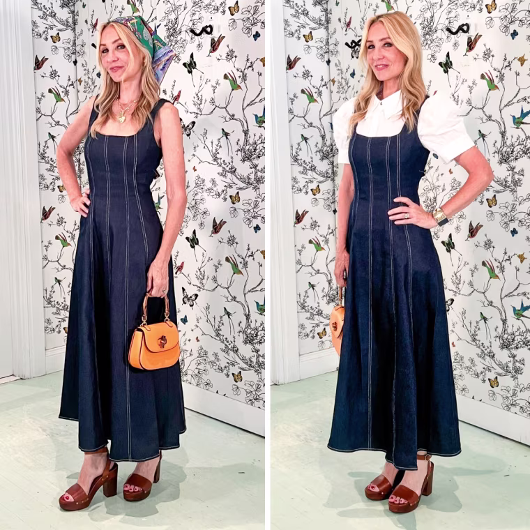 Shop TODAY contributor Chassie Post styles the Petal & Pup Callum Midi Dress for summer (left) and fall (right).