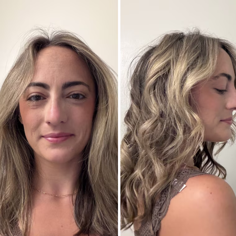Audience development writer Danielle Murphy before and after using the GHD Chronos Curve Curling Wand.