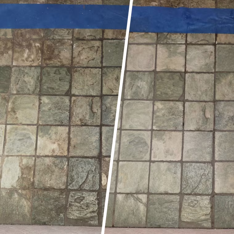 The Goo Gone grout cleaner faced up against some really caked-on grout and tile stains.
