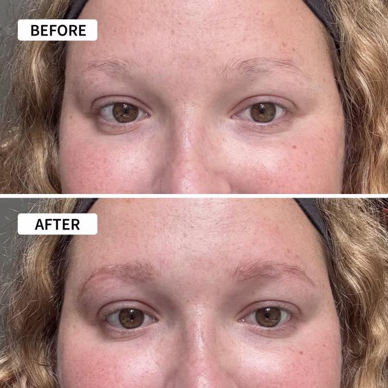 Before and after using the NYX Professional Makeup Eyebrow Pencil.