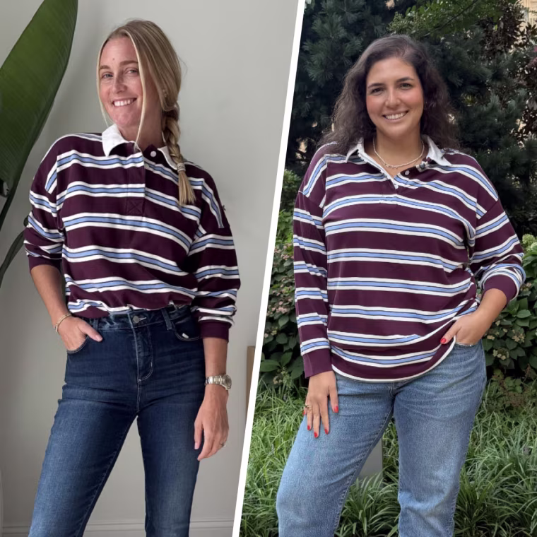 Snow and producer Christina Bivona both wear the Wild Fable Women's Long Sleeve Oversized Polo Shirt.