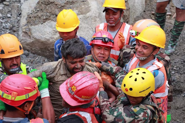 Image: rescue operation for two people stuck inside the tunnel of hydroelectric project in Trishuli-3A 