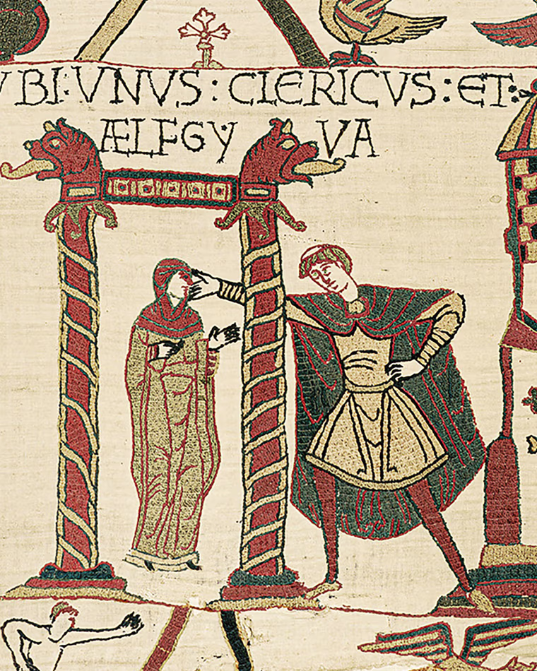 Ælfgyva, left, the only woman named in the inscription.
