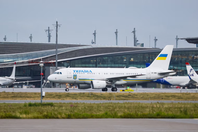 Ukrainian plane at Gardermoen airport near Oslo.