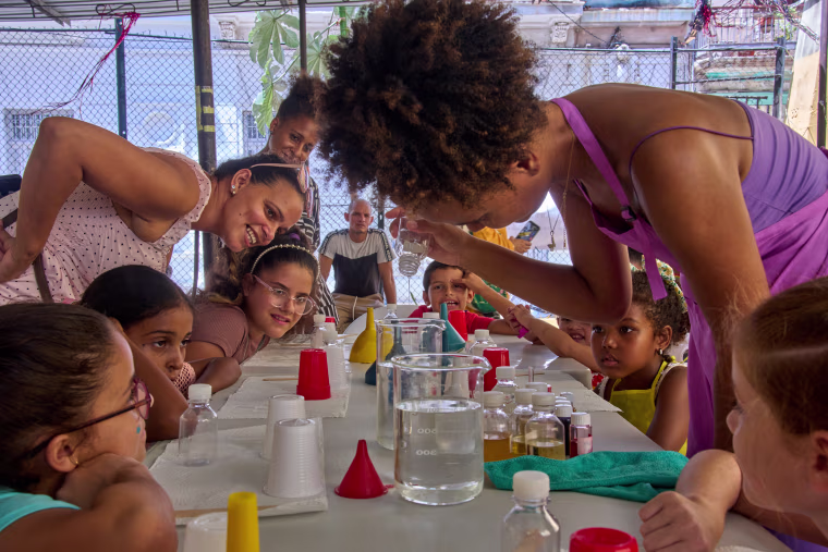 Children attend a workshop.