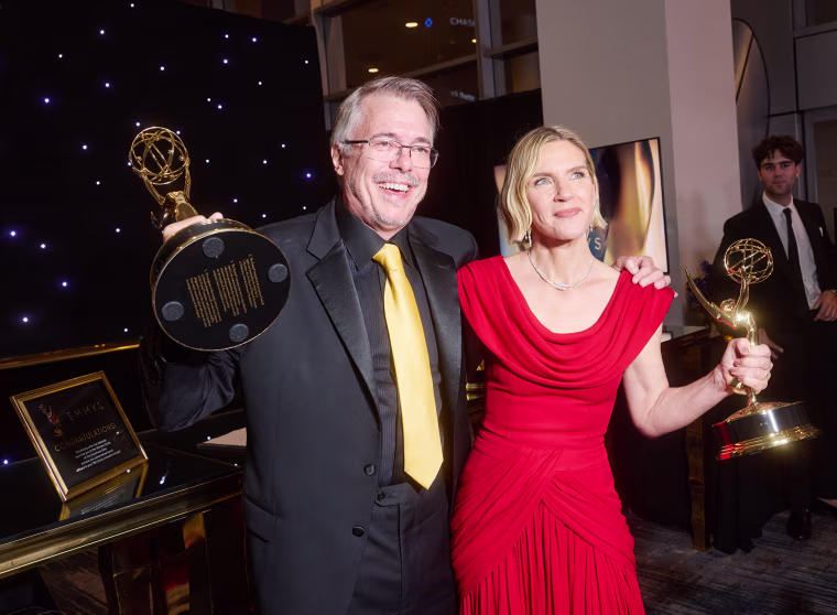 Vince Gilligan and Rhea Seehorn of "Pluribus." The pair first collaborated on "Better Call Saul."