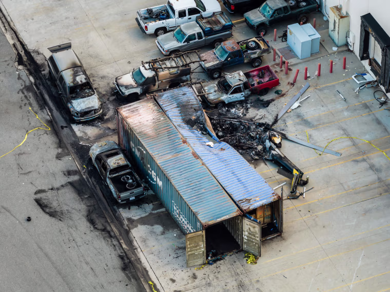 The aftermath of the helicopter crash in Chatsworth, a neighborhood in Los Angeles, on Wednesday.