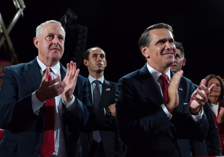U.S. Attorney General Todd Blanche, right, and North Carolina Republican Senate candidate and former RNC Chairman Michael Whatley, left.