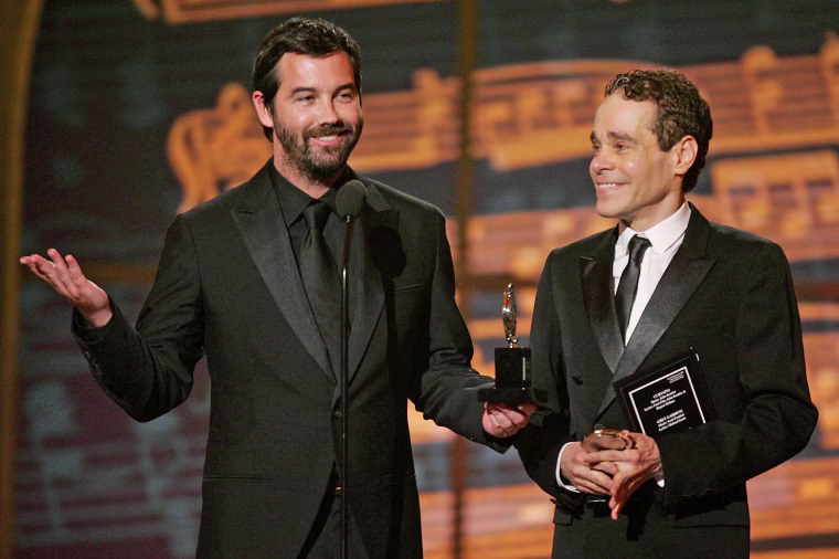 Duncan Sheik and Steven Slater accept their Tony award
