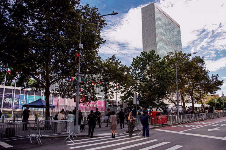 Law enforcement provides security around United Nations.