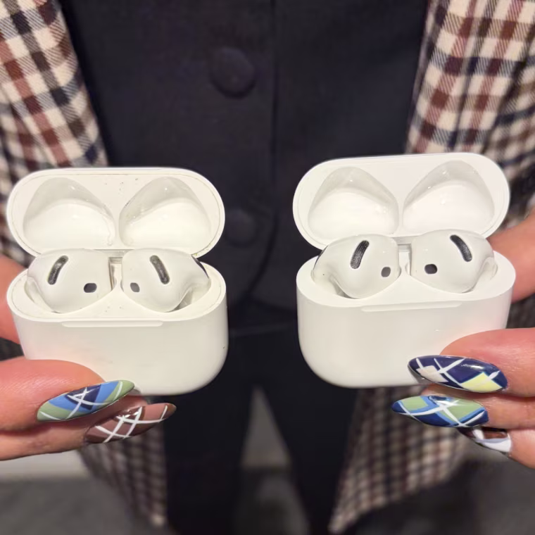 The AirPods 4 (left) and 5 (right) look similar, but have different features. 