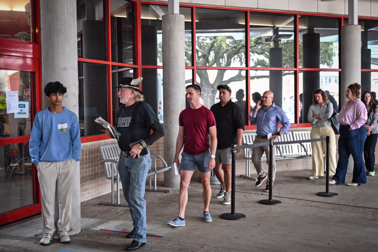 Voters line up in Houston on March 3, 2026.
