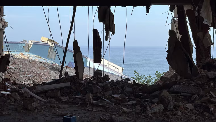Looking out from the remains of the Jurel building in La Guaira, Venezuela.