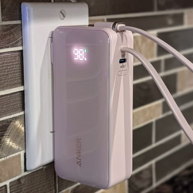 To charge this Anker portable charger, you plug it directly into the wall with its built-in prongs.