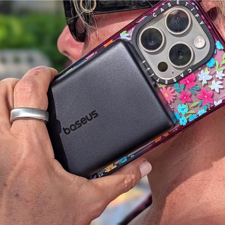 The Baseus AM52 portable charger connected securely to my iPhone and was light enough for me to still use my phone while it was attached.