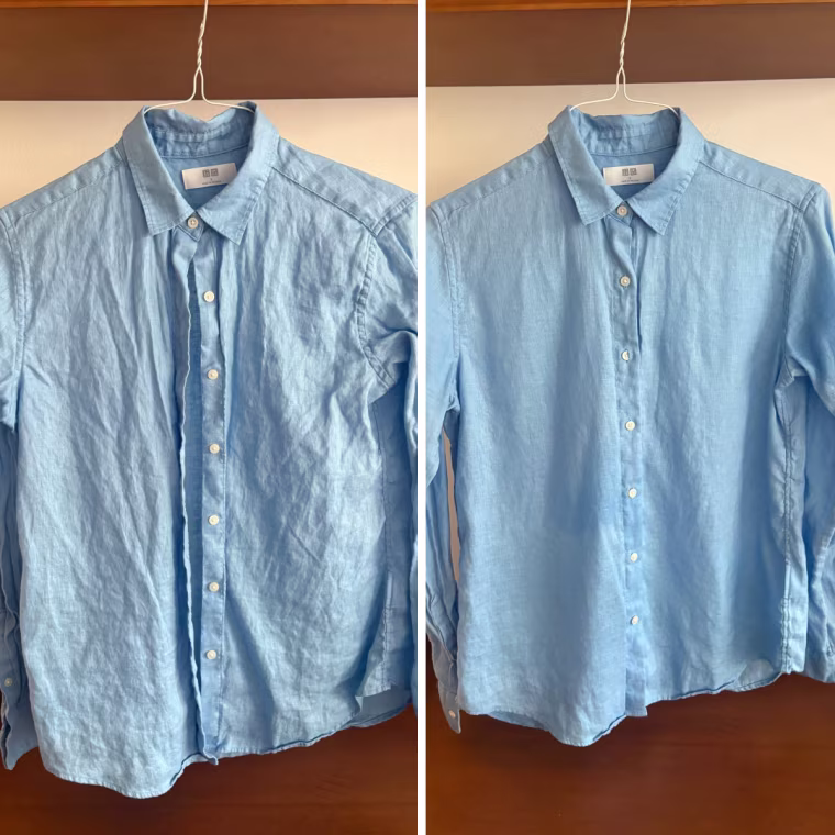 Faultless ReWear Dry Wash Spray before (left) and after (right) use.