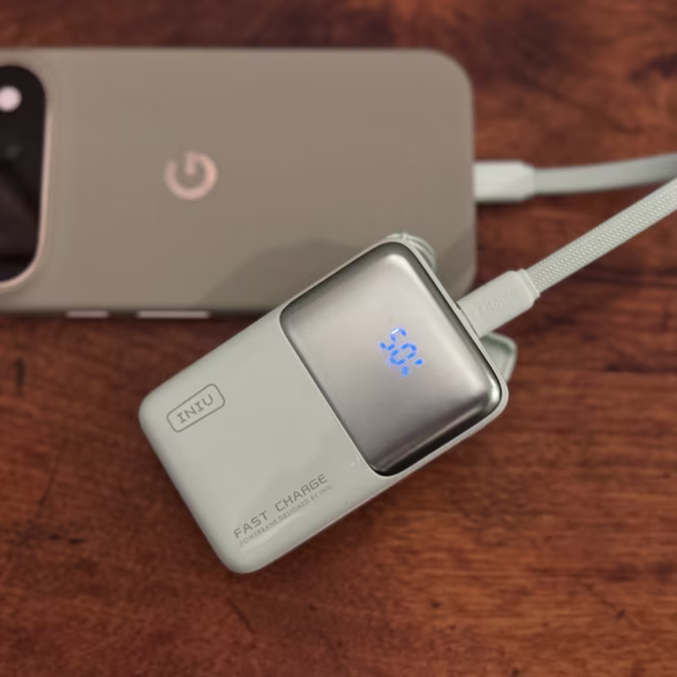 The INIU mini portable charger has a digital display that shows you exactly how much power it has left. 
