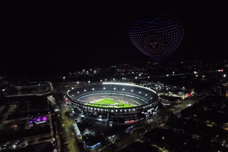 A drone shows Argentina's flag.