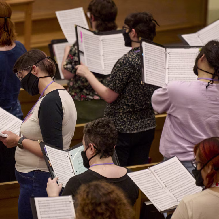 The Seattle Trans and Nonbinary Choral Ensemble photographed during their practice.