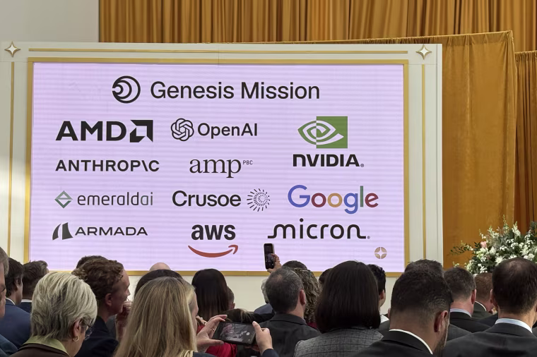 Some of the country's largest AI companies shown on a screen.
